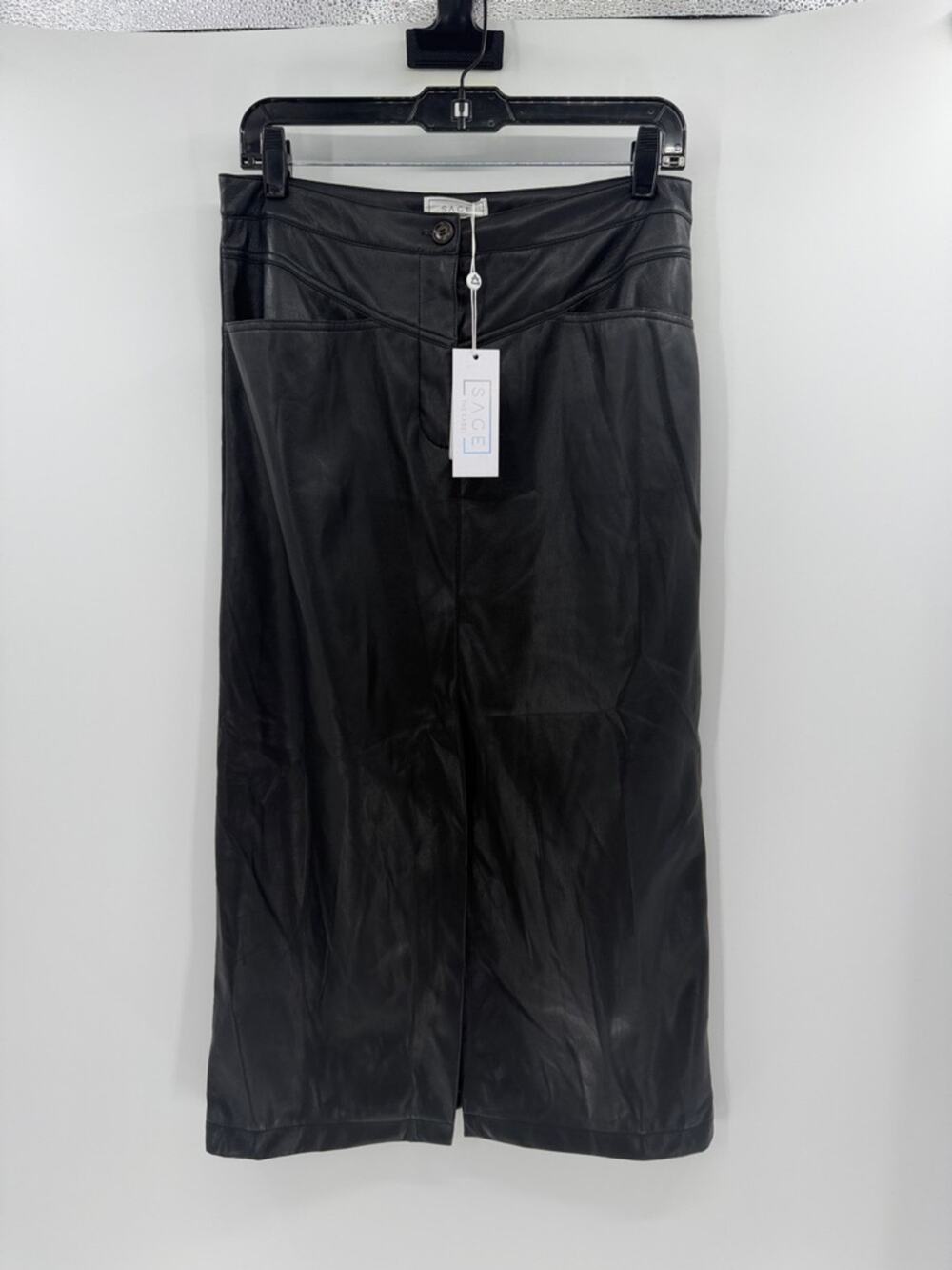 Sage the Label Women's Midi-Maxi Faux Leather Skirt - Black - Large - NWT